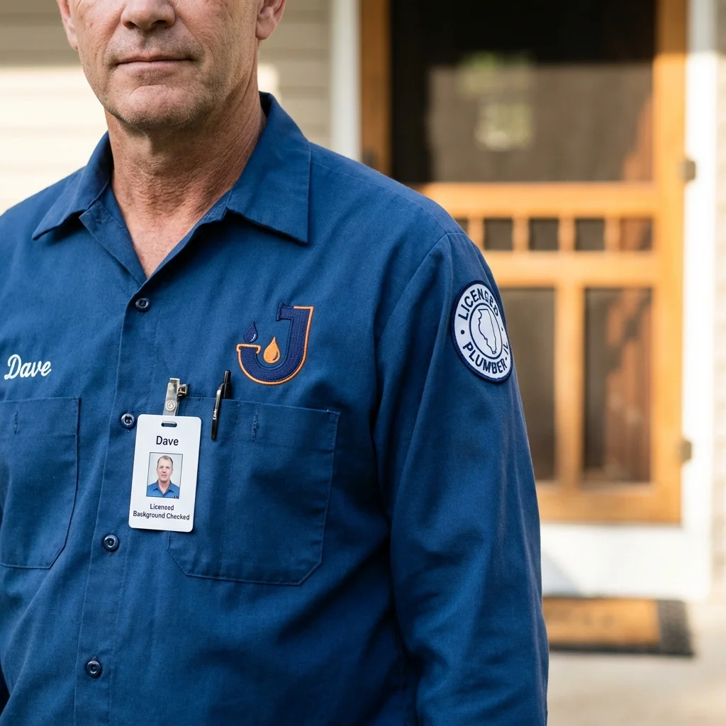 Licensed plumber showing ID badge in Clinton Township, MI