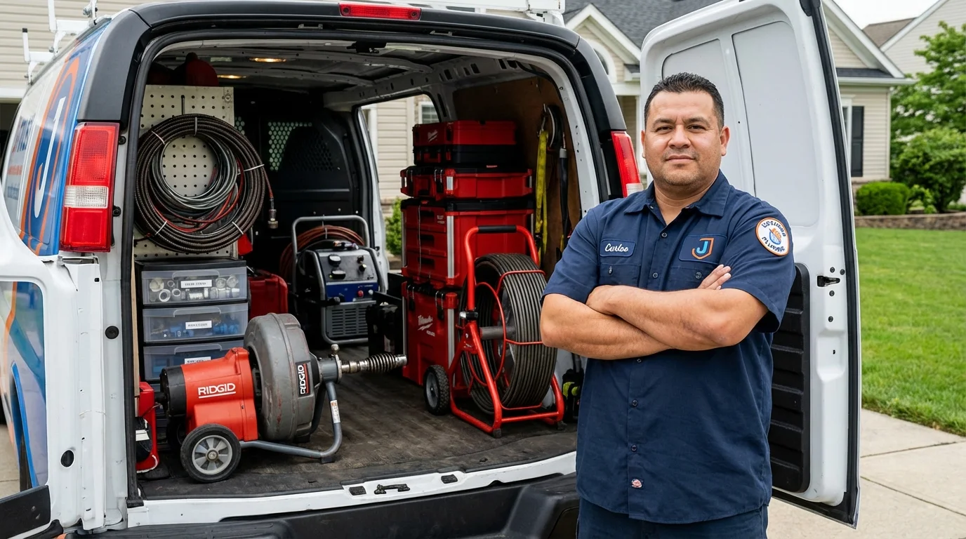 Professional drain cleaning equipment and Johns Plumbing LLC plumber in Clinton Township