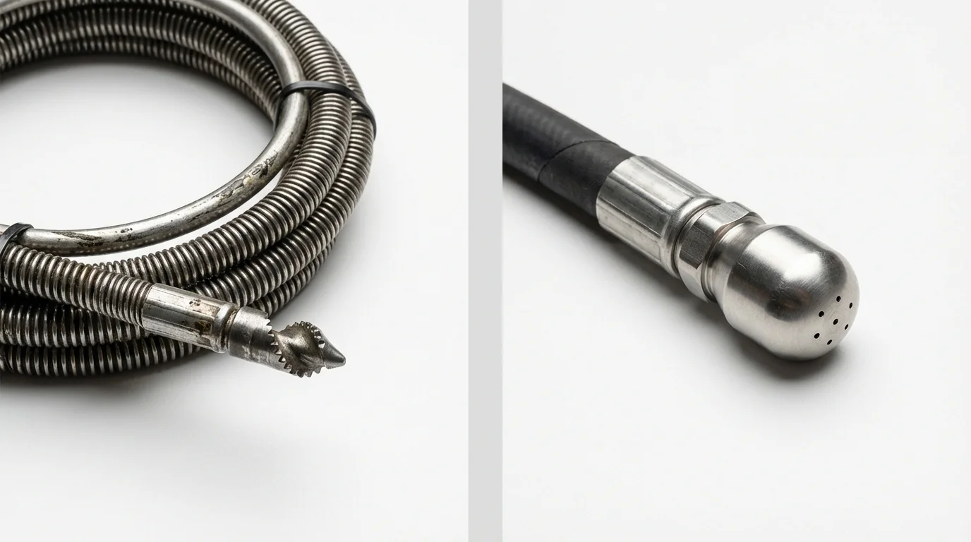 Drain snake cable and hydro jetting nozzle used for drain cleaning in Clinton Township, MI