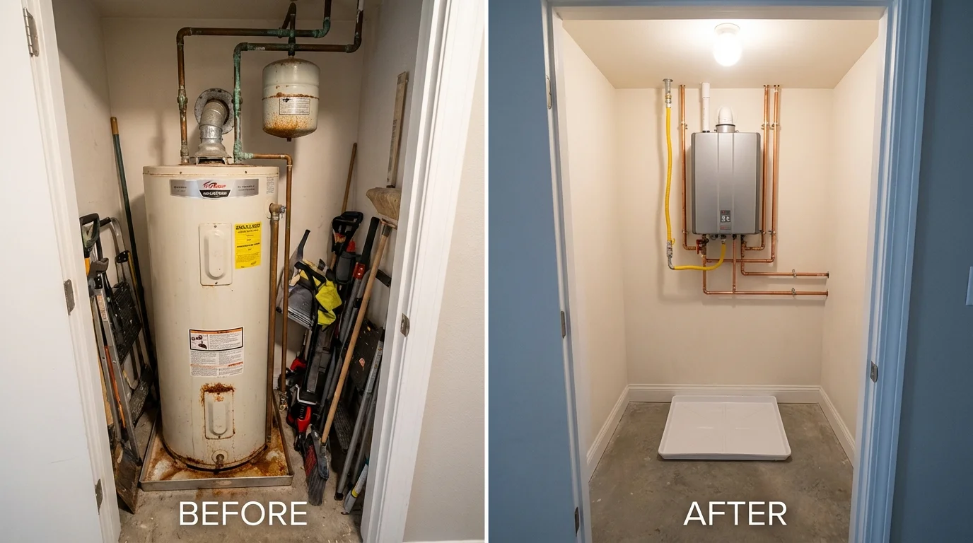 Tank water heater versus wall-mounted tankless unit comparison for Clinton Township, MI homeowners