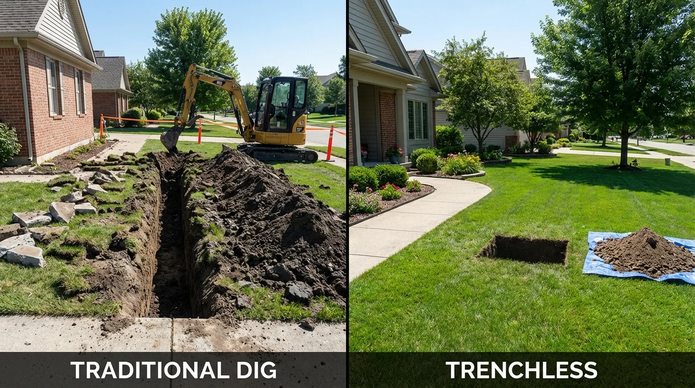 Trenchless sewer repair with minimal yard damage versus traditional excavation in Clinton Township, MI